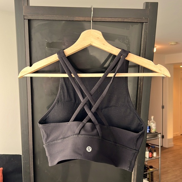 Lululemon Energy High-Neck Longline Ribbed Bra in Black - Picture 3 of 4